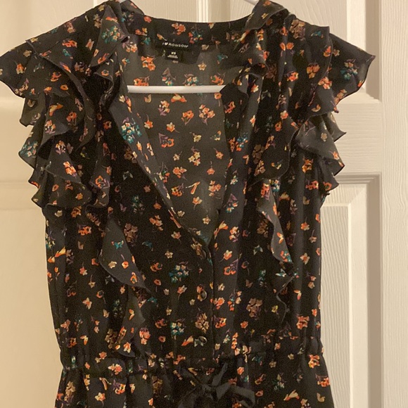 I ❤️ Ronson Flutter Sleeve Dress Black Floral Tie Waist Pockets Size XS - Picture 3 of 5